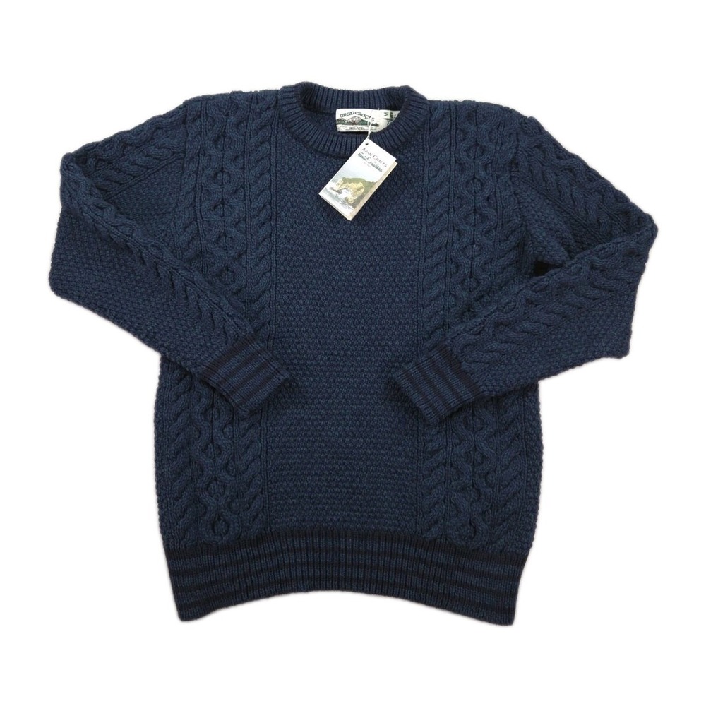 New Arancrafts Sweater Womens Medium Merino Wool Blue Crewneck Fisherman Donegal